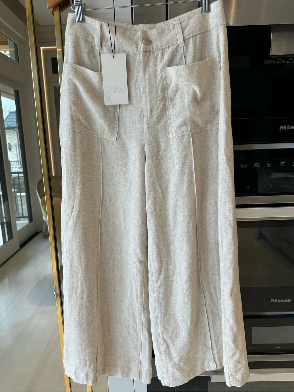 Zara NWT Cream Linen Blend Culotte Style Cropped Wide Leg Trousers (Medium)
